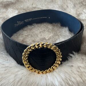 Vintage Italian Croc Leather Belt Gold Chain Buckle S